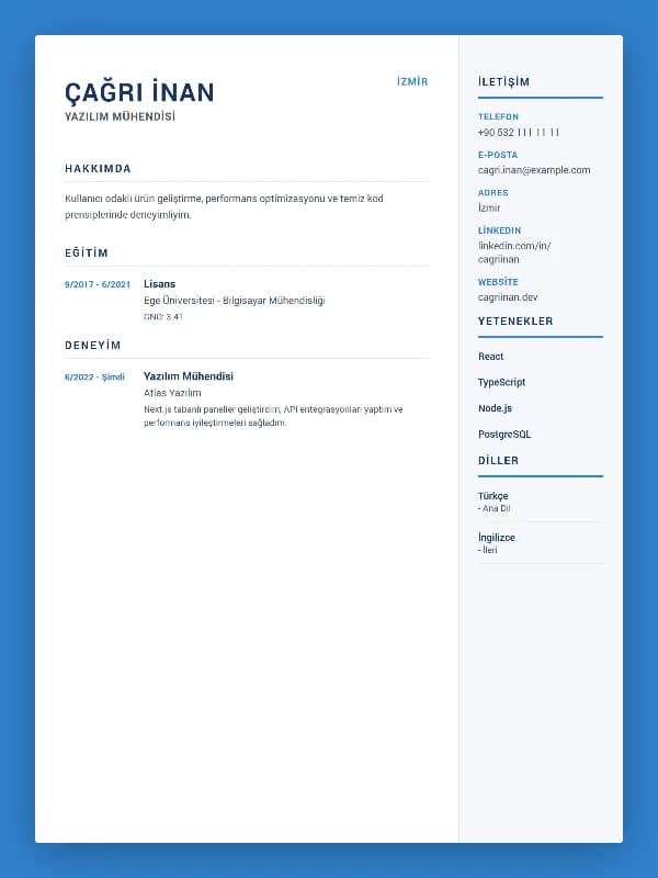 Satış Danışmanı CV Örneği şablon önizlemesi